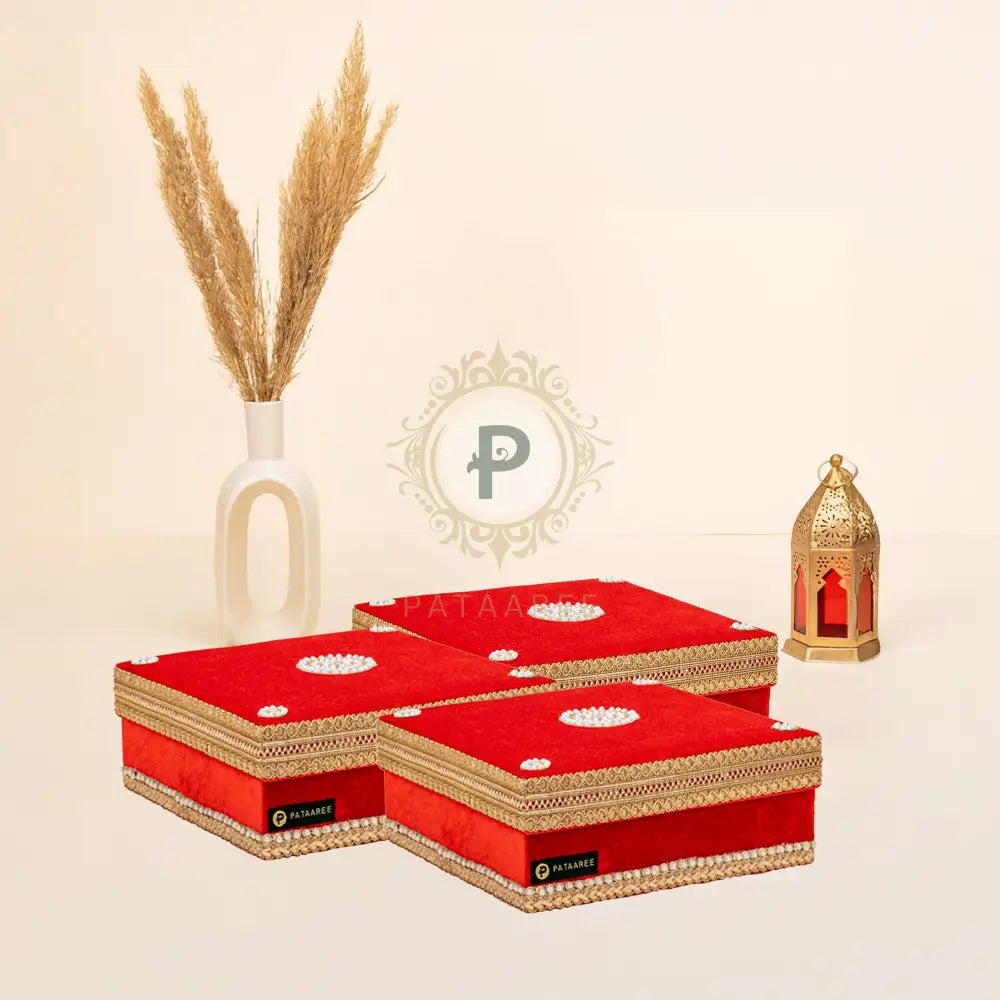 Zehra Red Mithai Box (1kg) Set of 3 Mithai Box