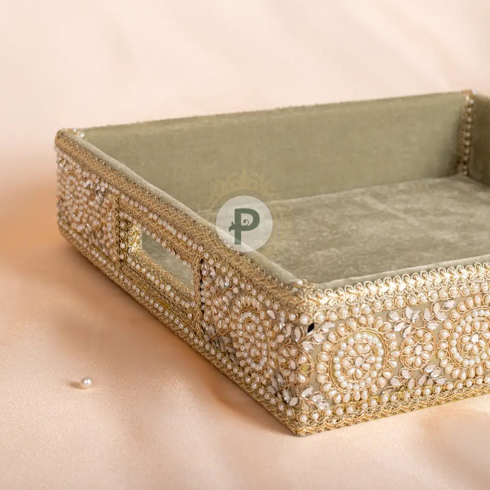 Zehra Sage Green Shagun Tray with Cover Tray with Cover